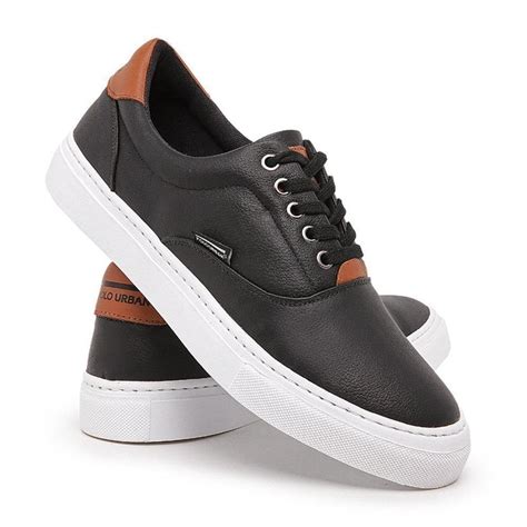 tenis de couro preto masculino